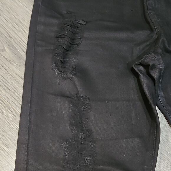 Black Mumu Wide Raw High Waisted Hem Cropped Jeans - Picture 6 of 12